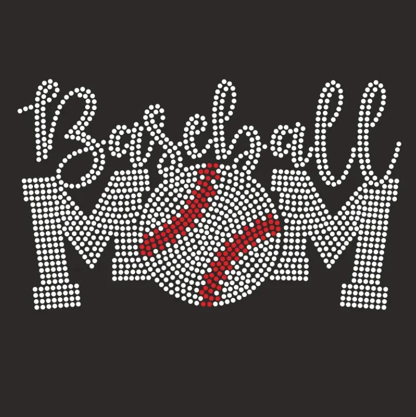 New Arrival Baseball Mom Dtf Hot Fix Rhinestone Transfer Motif Sport Letter Stickers for T-shirts
