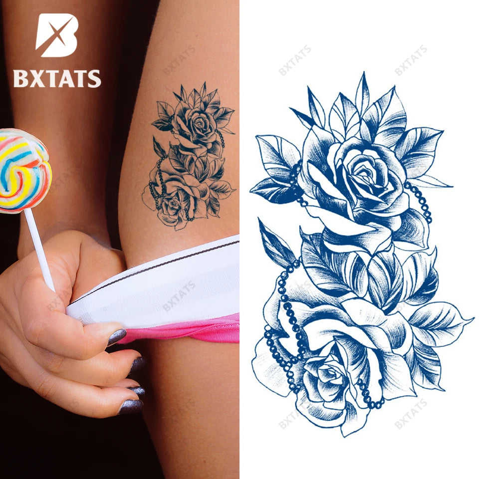BXTAT Semi Permanent Blue Genipa Juice Tattoos of Lotus Cross Beads Eye Tiger Compass Sailboat and Orchid GZ163to168