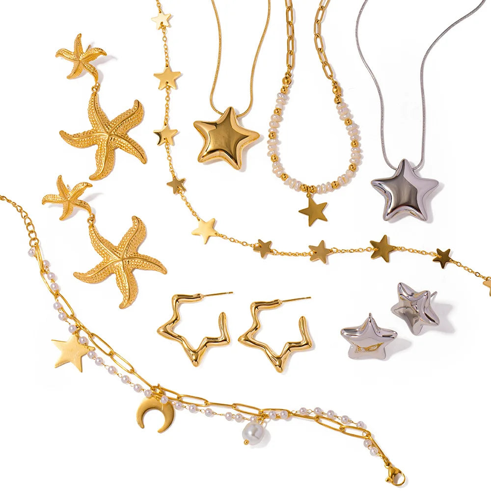 Tourist Gift Starfish IP Plated Big Exaggerated Stainless Steel Jewelry Star