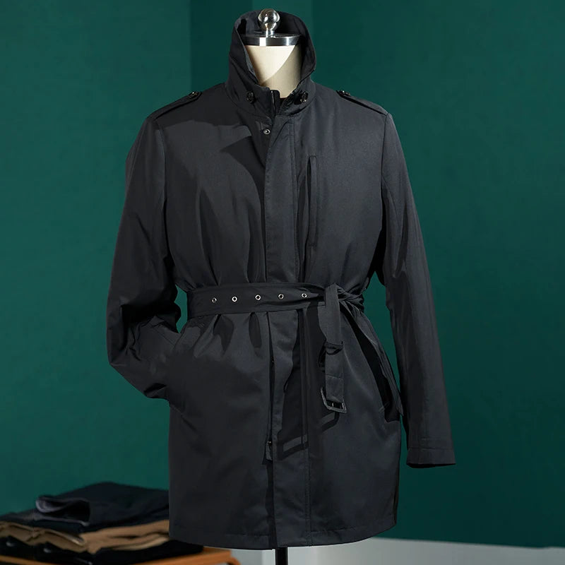 Men's Autum/Winter Fashion Trench Coat Simple Button Solid Color Waterproof Lapel Knitted Jacket Cotton Filling Casual Style
