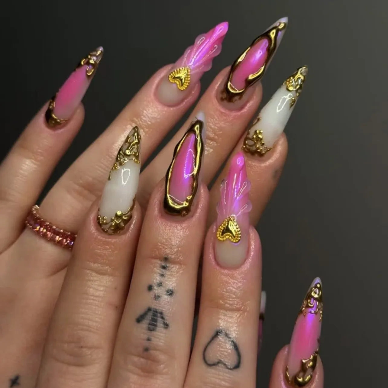 Wholesale 3D 3851 Droplet Gradient Medium Pointed False Nails Customize Press on Nails Artificial Fingernails