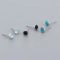 925 Silver Jewelry Minimal Tiny Gold Studs Delicate CZ Cartilage Earrings Round Gemstone Black Blue Moonstone Stud Earrings