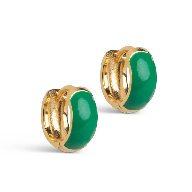 18K Gold Plated 925 Silver Romantic Basketball Hoops Green Enamel Earrings Bold Wedding Jewelry Styling