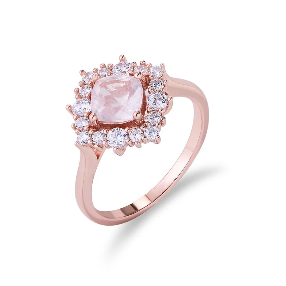 Fashion Powder Crystal Engagement Rings Rose Gold Plated S925 Silver Cubic Zirconia Natural Gemstone Ring Jewelry for Women Girl
