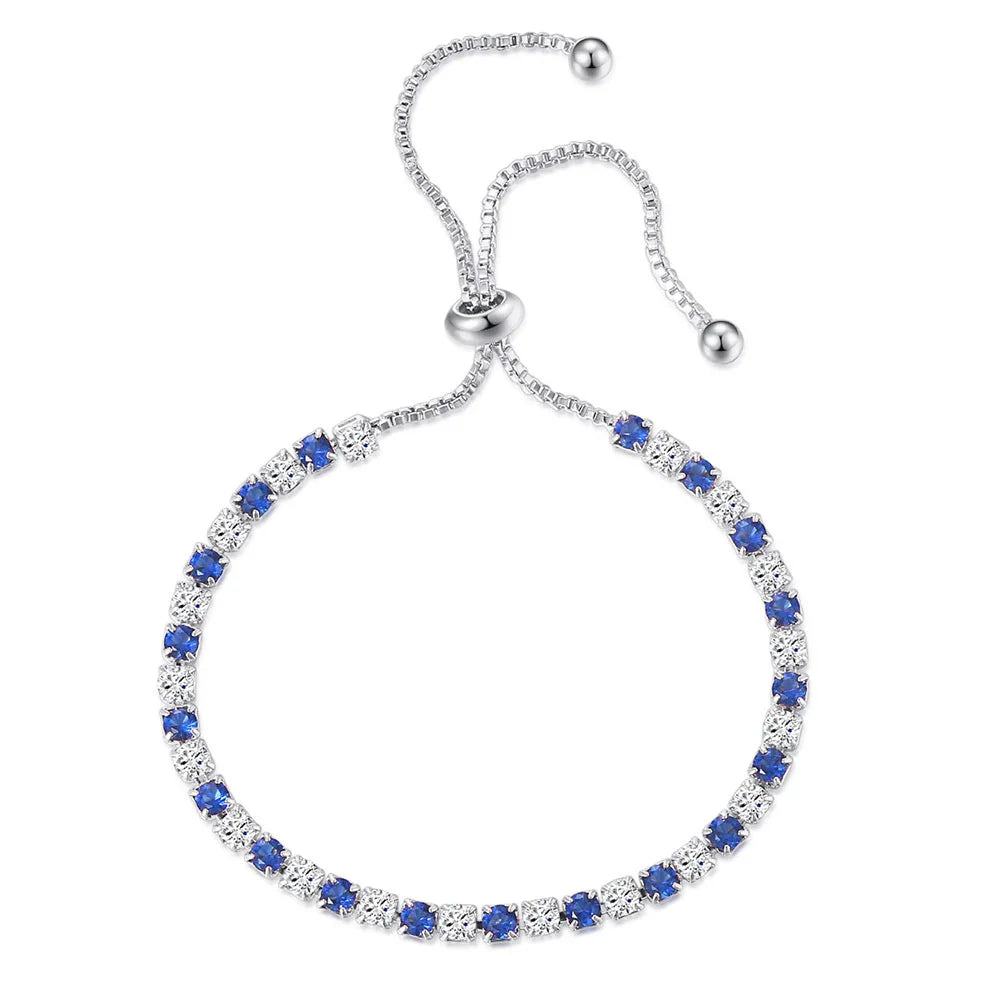 SC Trend Rose Gold Silver Color Bracelet Adjusting Korean Jewelry Simple Blue White  Round Zircon Bracelet for Women