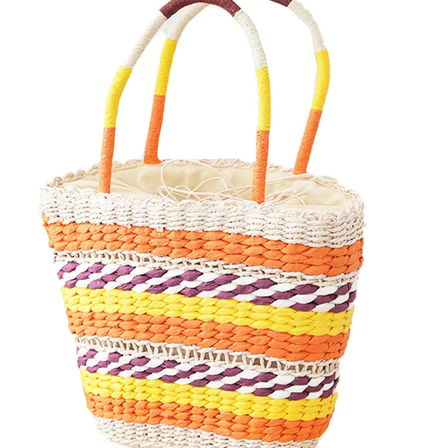 Custom Fashion Ladies Colorful Beautiful Handmade Woman Summer Tote  Paper Straw Bag for Beach Travel