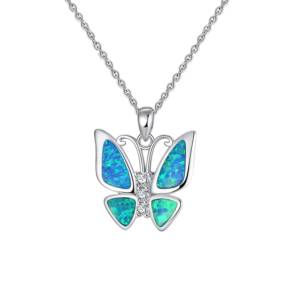 Fashion 2024 Blue Butterfly Pendant White Zircon for Women Animals   Plated Luxury Gifts Blue 925 Sterling Silver Necklace