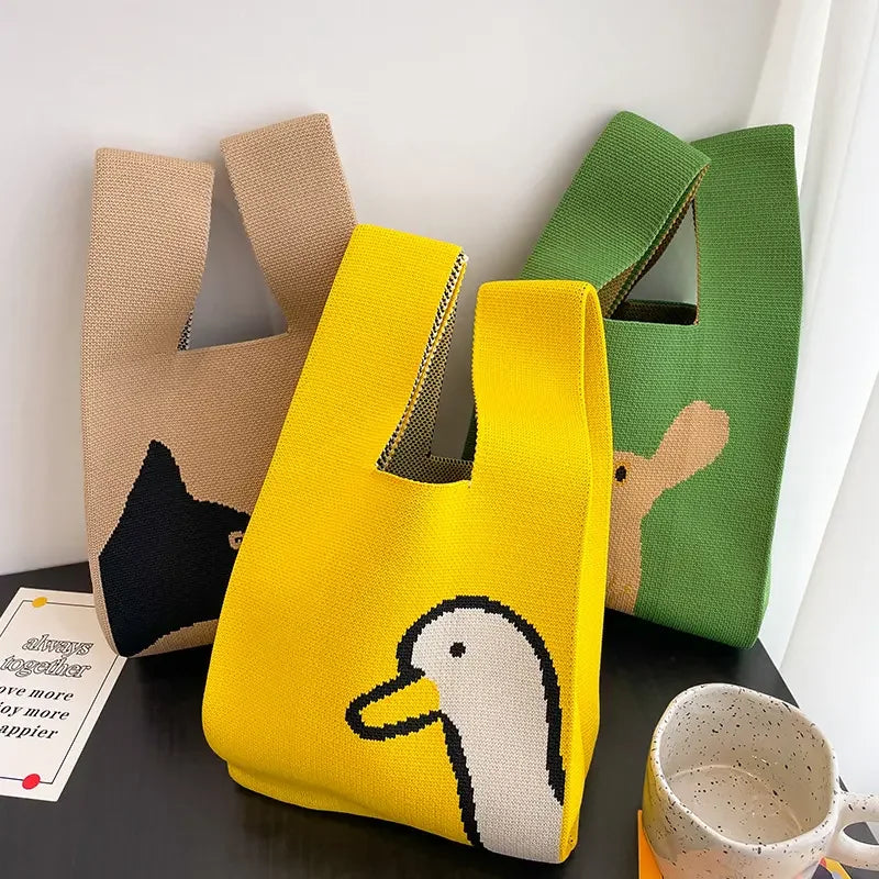 Crochet Handbag Ladies Animal Pattern Travel Shopping Bag Knitted Tote Bag for Women