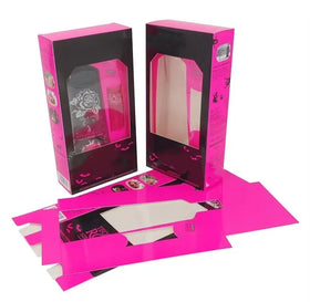 Pink White Card Collapsible Wine Glass Bottle Cup Packaging Ivory Board Gift Box With PET Clear Window