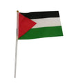 Cheap Stock 100% Polyester Palestine Hand Flag with Plastic Stick 14x21cm Digital/Screen Printed 30cm Pole