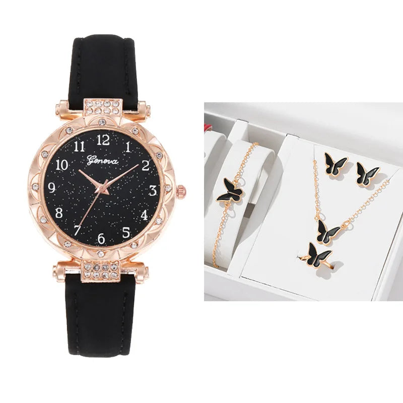Hot Sale Fashion Star Women's Gold Plated Copper Quartz Watch Bracelet Wedding Party Gift Set