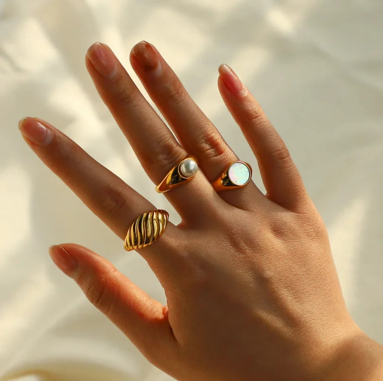 INS Minimalist Women 18K Gold Plated Stainless Steel Chunky Ring