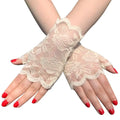 LOWOSAIWOR Summer Women's Lace Nylon Wrist-Length Half Finger Sunscreen Gloves Beach Use Needle Detection Cross-Border Wholesale