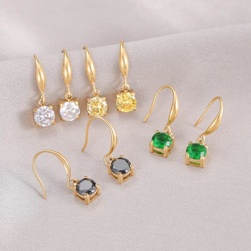 New Wholesale Factory Supply Tarnish Free14K Gold  Women Shinning Square Zircon Diamond Stainless Earrings