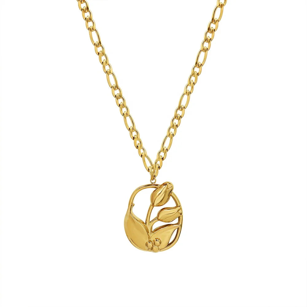 Hot Sale Fashion Jewelry Stainless Steel Tulip Flower Necklace Titanium Steel Collarbone Chain for Women Daily Party