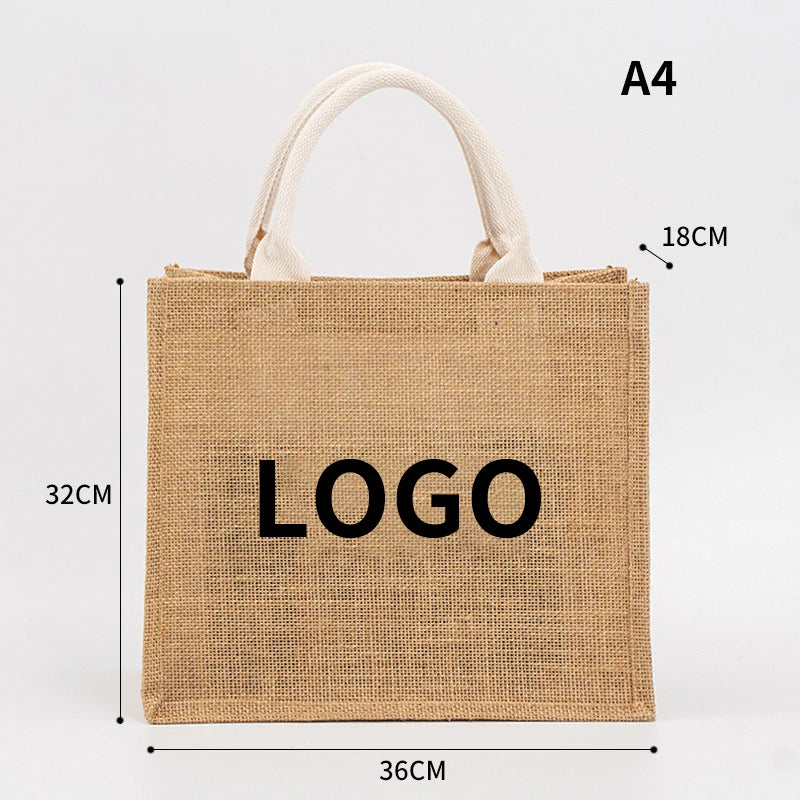 Fashion Custom Logo Printing Women's Linen Handbag Reusable Shopping Bags Product Tote Jute Bag