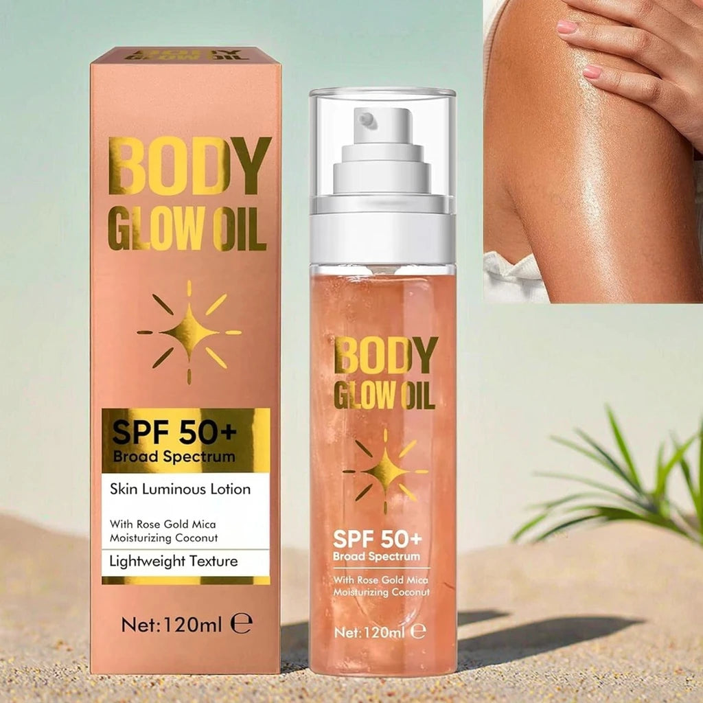 Eco-Friendly Body Glow Oil Lightweight and Waterproof Shimmer Body Cream with SPF 50 Broad Spectrum Highlighting Face Cream