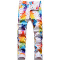 New Digital Printed Jeans Mens Stretch Hip Hop Denim Pants High Street Casual Pants Nightclub Fashion Brand Trousers