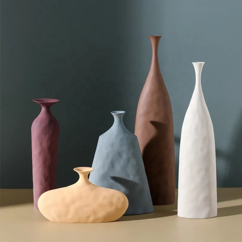 Drop Shipping Nordic Morandi Flower Vase Accessories Geometrical Art Flower Plantation Table Home Modern Ceramic Vases