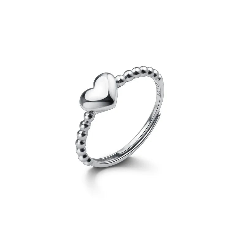 Small Heart Shape Ring Adjustable Knuckle Finger 925 Sterling Silver Rings Fashion Jewelry for Women Girls