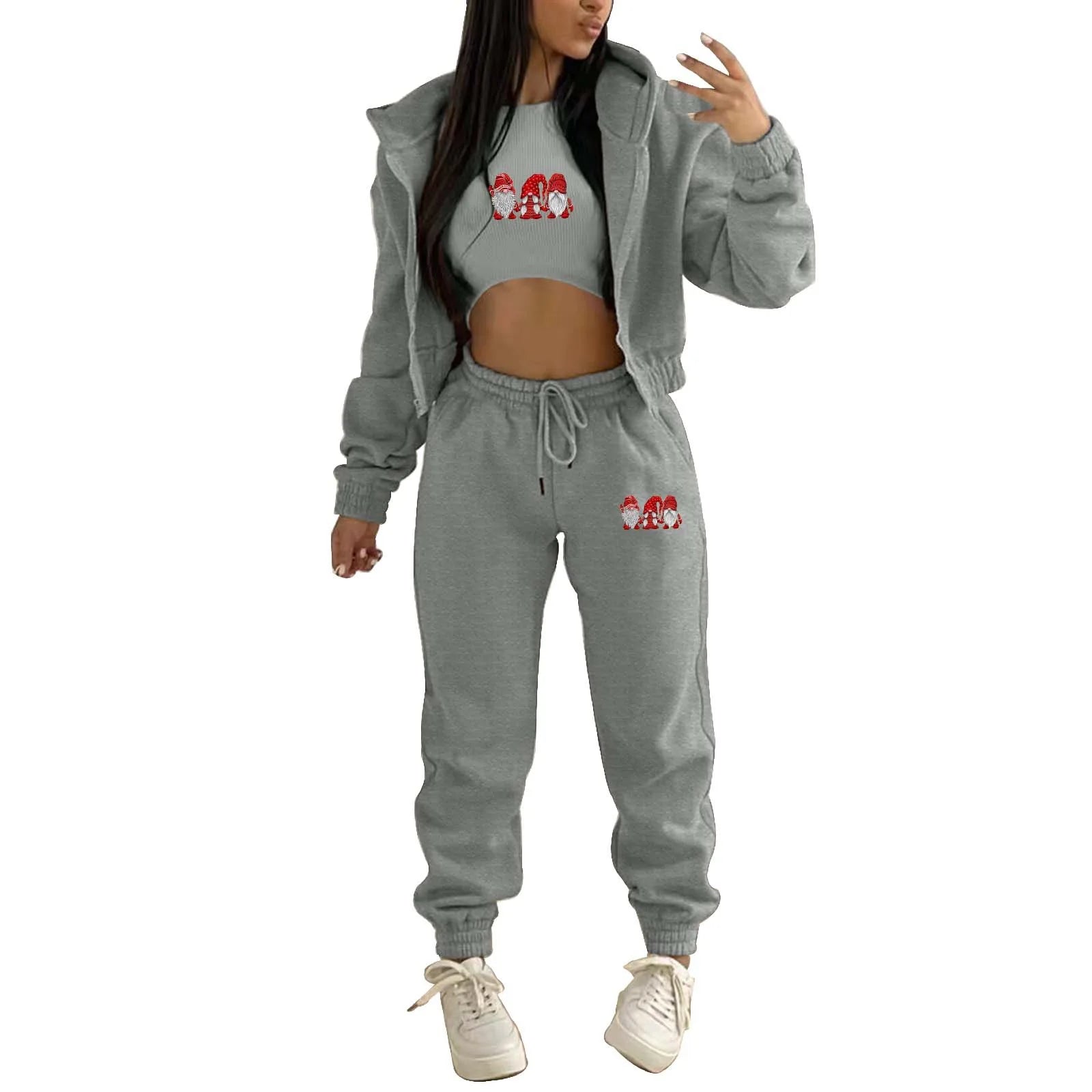 Custom logo High-quality Printed Sports Pants and Hoodie Set Women Tracksuit 3 Piece Set Solid Color Zipper Women's Hoodie Suit