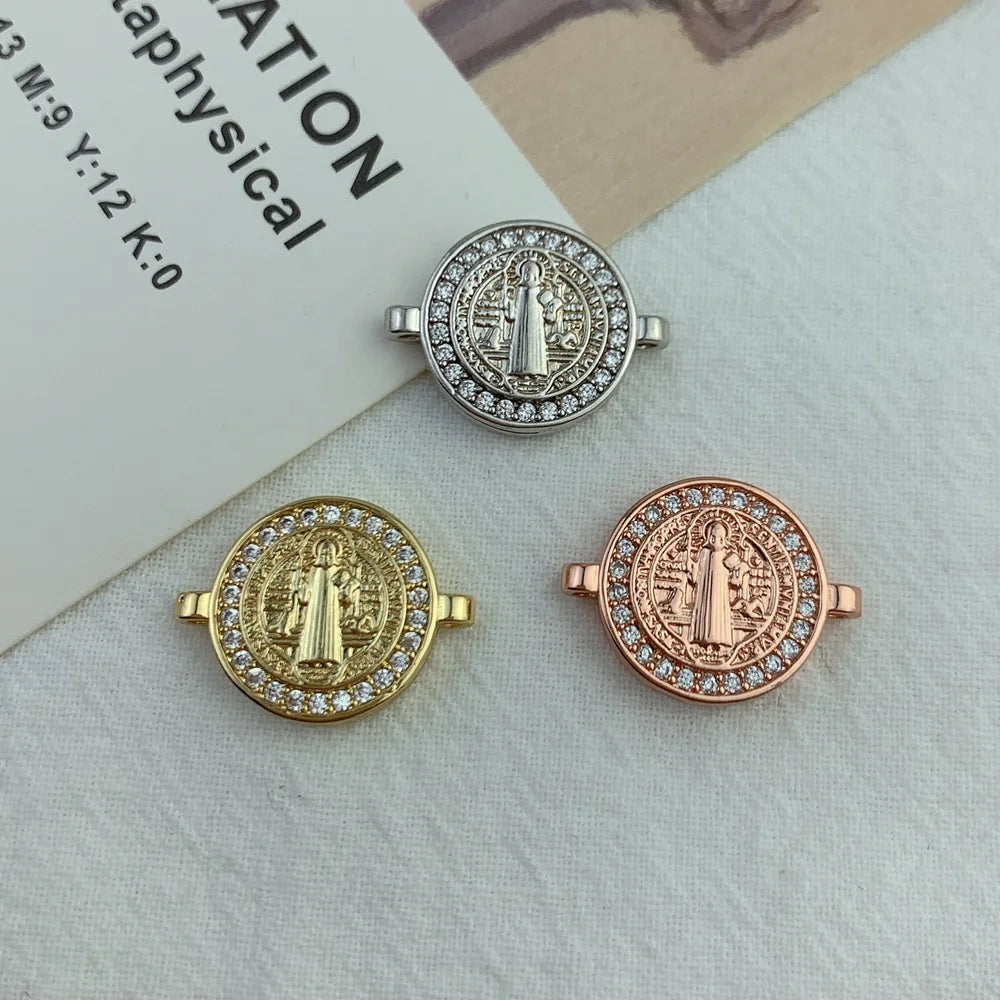 St. Benedict Medal Connector Crystal Rhinestone Catholic Religious Jewelry Findings for Bracelet Necklace DIY Making