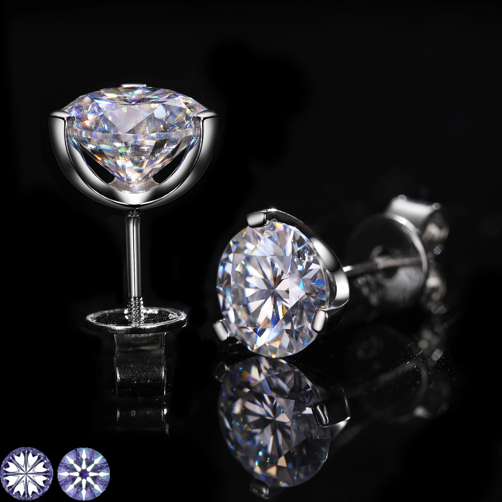 Stunning Flame 3 Prong Moissanite Stud Earrings Trendy 925 Sterling Silver Jewelry VVS Lab Diamond Ear Stud Rings for Men
