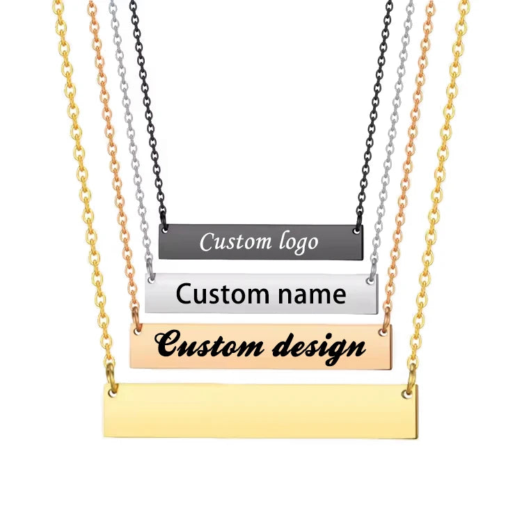 NEWNORTH Bar Necklace Stainless Steel Jewelry Custom Size Personalized Engraved Name Blank Tags Pendant Bar Necklaces for Women