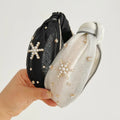 European New Arrival Solid Color Mesh Women Hair Accessory Handmade Custom Pearl Crystal Knot Headband