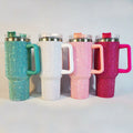 Glitter Stainless Steel Car Mugs Tumbler 40oz Insulated Vacuum Mug Straw Cup Travel Diamond Mug with Handle