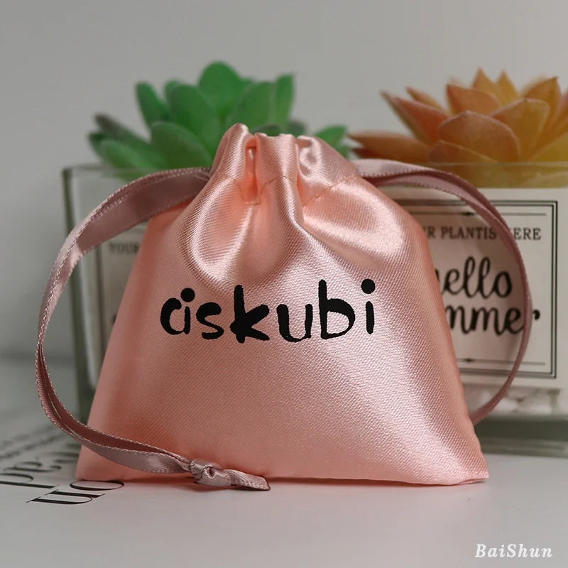 Custom Logo Satin Pouch for Clothing  Makeup Soft Drawstring Pouch for Hair Dust Pouch Packaging Shoes Underwear