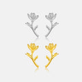 FUAMAY 925 Sterling Silver Zircon Flower Stud Earrings 18K Gold Plated Women's Jewelry