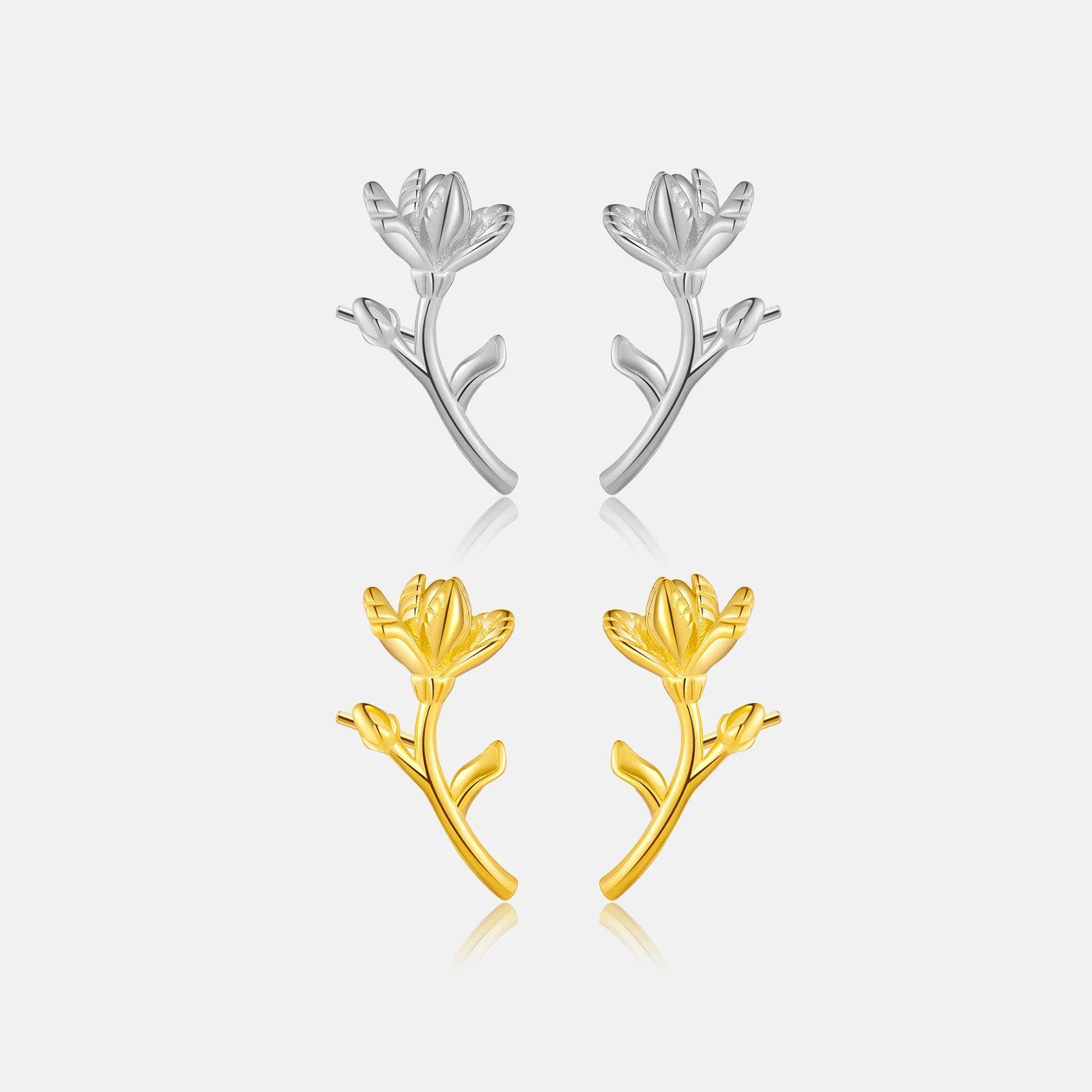 FUAMAY 925 Sterling Silver Zircon Flower Stud Earrings 18K Gold Plated Women's Jewelry