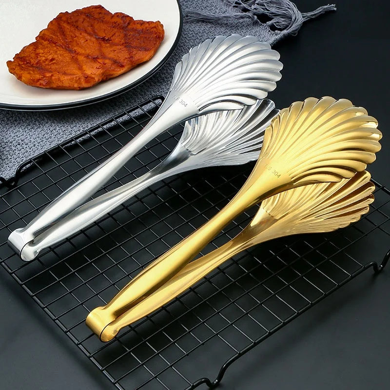 Home Kitchen 304 Stainless Steel Food Tong Shell Shaped Food Grade Metal Tool