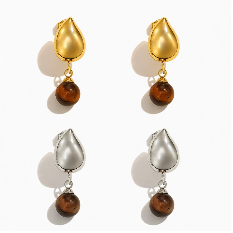 MICCI Best Seller Tarnish Free Stainless Steel Jewelry Tigers Eye Stone Custom Water Drop Earrings