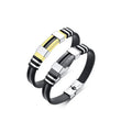 Stylish Casual Stainless Steel Mens Bracelet Charm Wrist Band Punk Hip Hop Black Leather Bracelet Woman Couple Jewelry