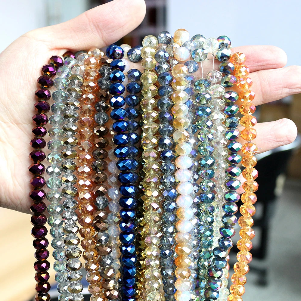 Zhubi Wholesale 2 3 4 6 8MM Faceted Glass Rondelle Beads for Jewelry Making Plated Round Crystal Beads for DIY Fashion Jewelry