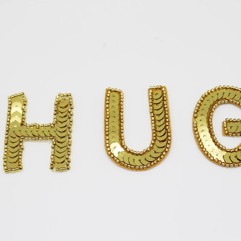 Sequin Letter Golden  Individual HUG Embroidery Patches