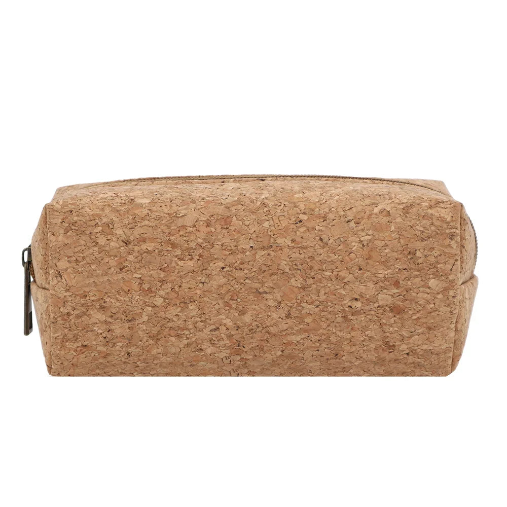 Factory Direct Mode 100% Natural Eco Rectangle Cork Pencil Stationary Brushes Bag Portable Travel Promotional Zipper Pouch
