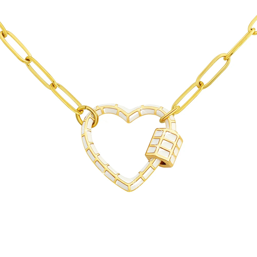 New Designs Unisex Heart Pendant Necklace Geometrical Style Gold Plated Stainless Steel Hip Hop Trendy Link Chain for Gifts