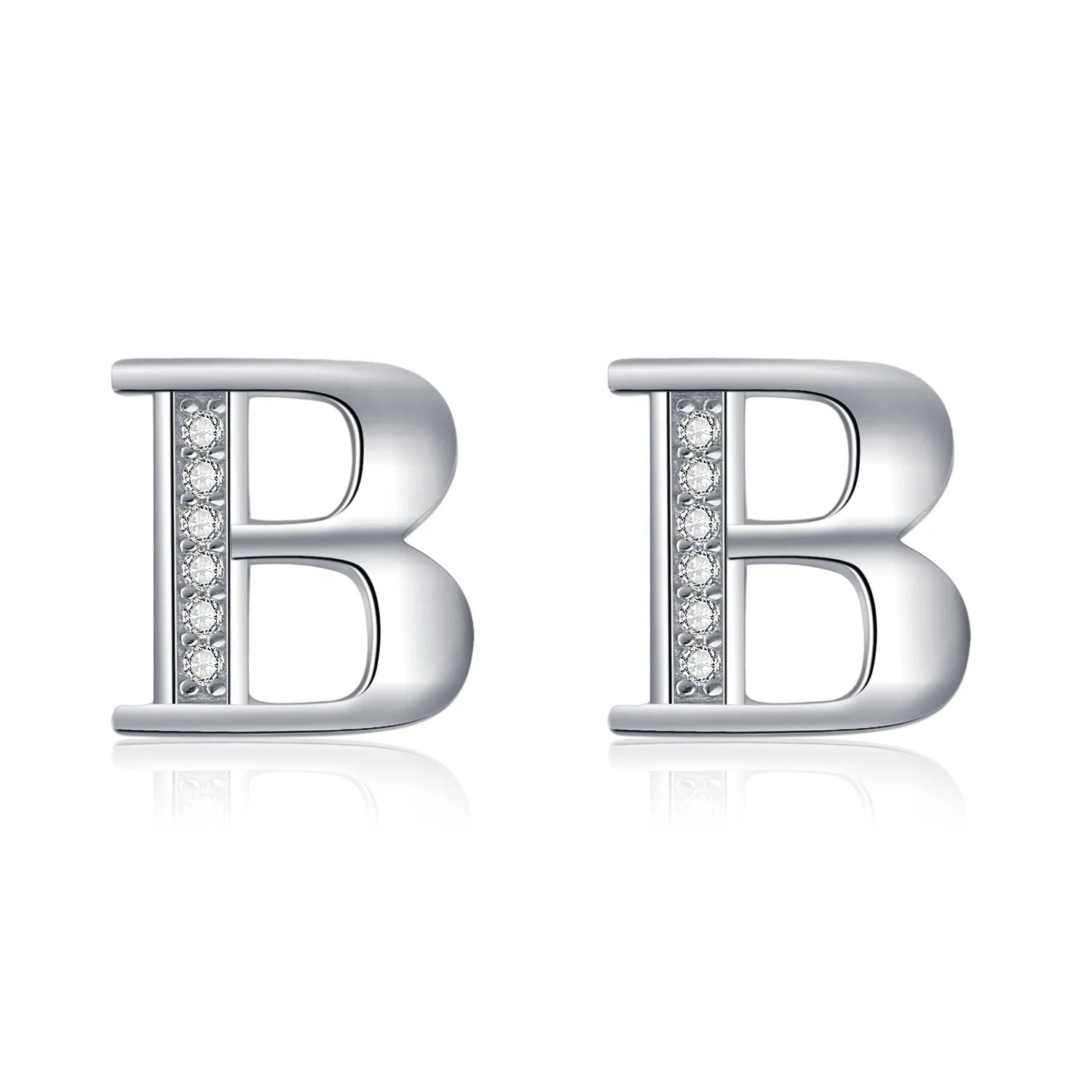 Fashion Jewelry S925 Sterling Silver Zircon Alphabet Initial Letter B Stud Earrings