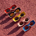 Trendy Sunglasses Wide Side Square Frame Oval Lens Sun Glasses Designed Unisex Concave Hip Hop Shades Pink