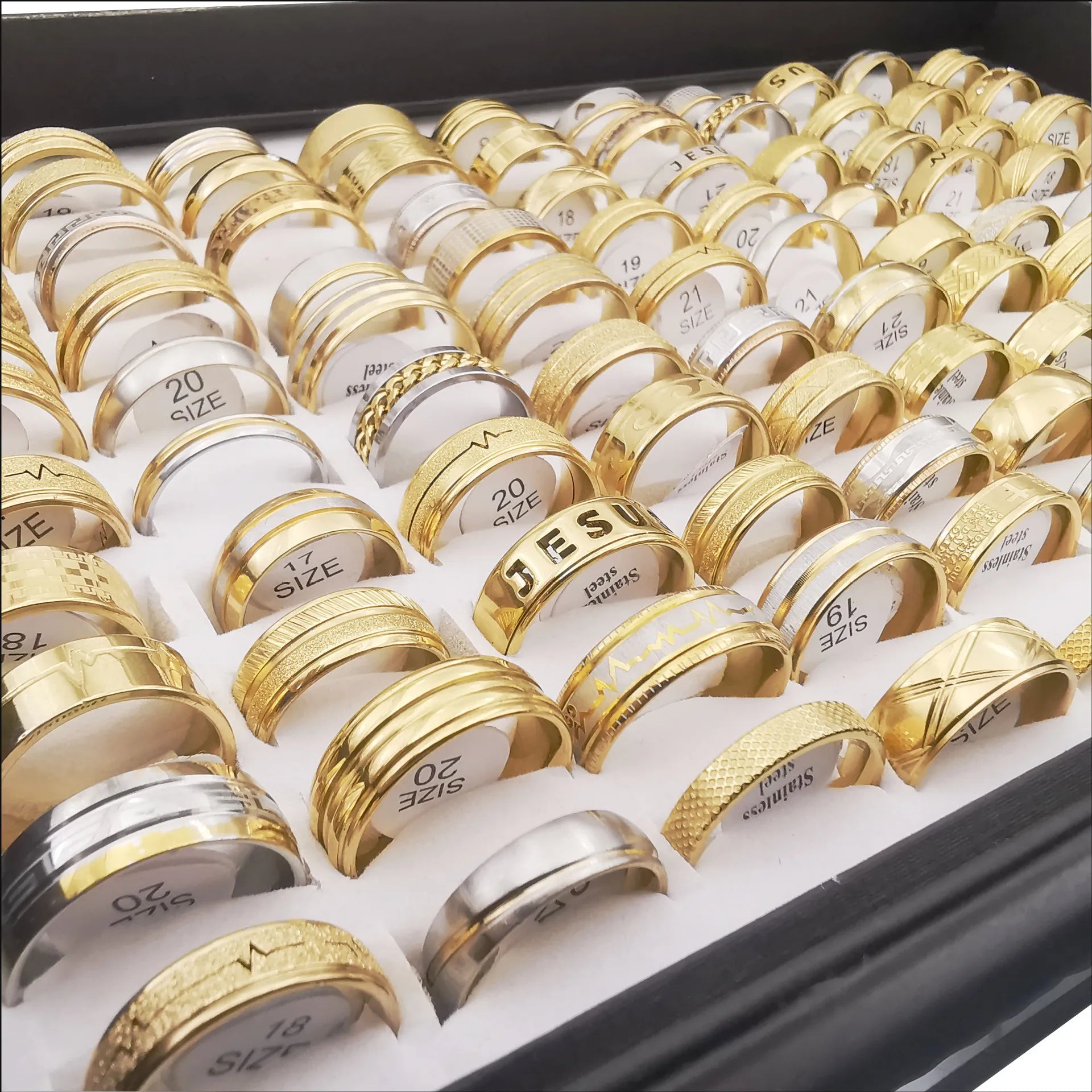 Fashion Multi-style Jewelry Ring Mixed Batch Stainless Steel Stainless Steel Matte Gold Color Men's Ring Wholesale for Men Women