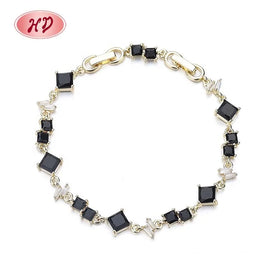Black Diamond Classic Style Square Splicing 18K Gold Plated Luxury Bangle Bracelet Natural Stone Bracelets