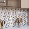 Polished Metal Brass Natural Stone Flower Marble Mosaic Tile Waterjet Cutting for Interior Hotel Mall Wall Art