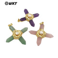 WT-P1967 Wholesale Fashion Gold Plated Cross Healing Energy Gemstone Point Anchor Pendants Special Rose Quartz Jewelry