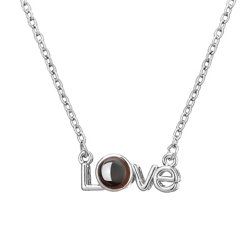 2023 New 100 Languages I love You Memory Necklace Projection Copper Rose Gold White Gold love Pendant Necklace