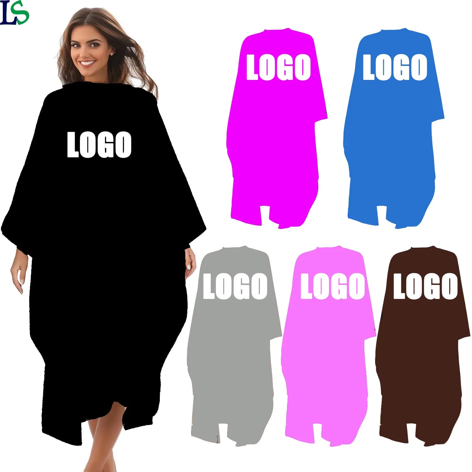 Wholesale Polyester Waterproof Polyester Custom logo Gown Black Salon Barber Hairdresser Apron Hairdressing Cape