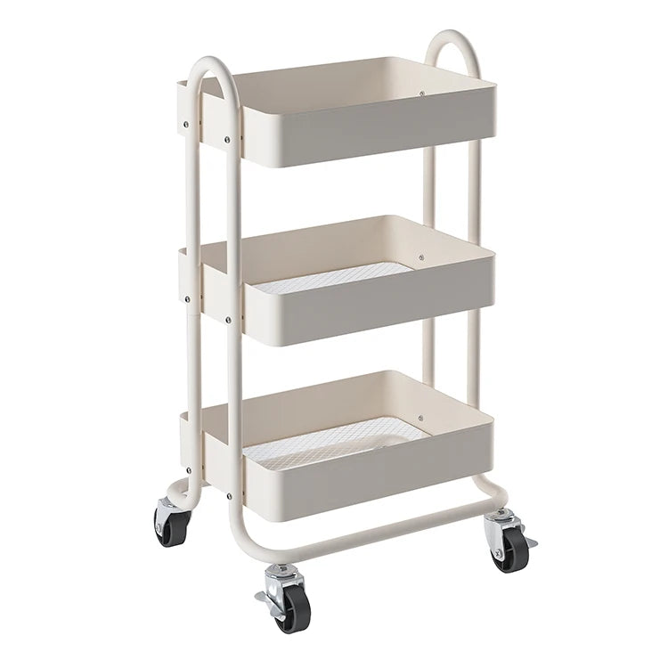 Factory Wholesale Utility 3-tier White Simple Trolley Cart Home Rolling Storage Cart