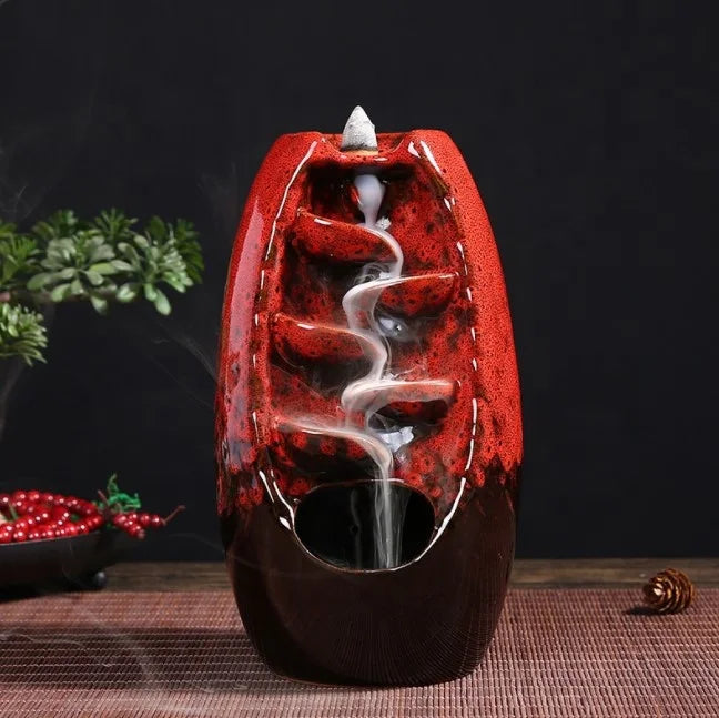 Wholesales Factory Ceramic Big Fat  Handcraft Censer Backflow Scented Cones Support Backflow Incense burner